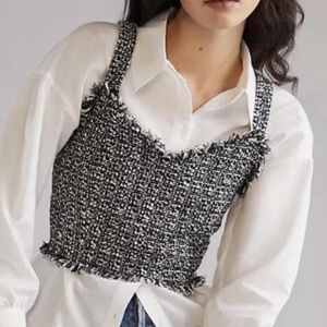 Mare Mare X Anthropologie Black and White Tweed Blouse
